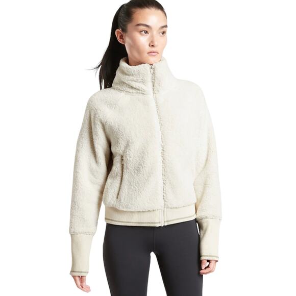 Athleta Tugga Sherpa Jacket‎ Cream Zip Up Medium - Picture 1 of 8